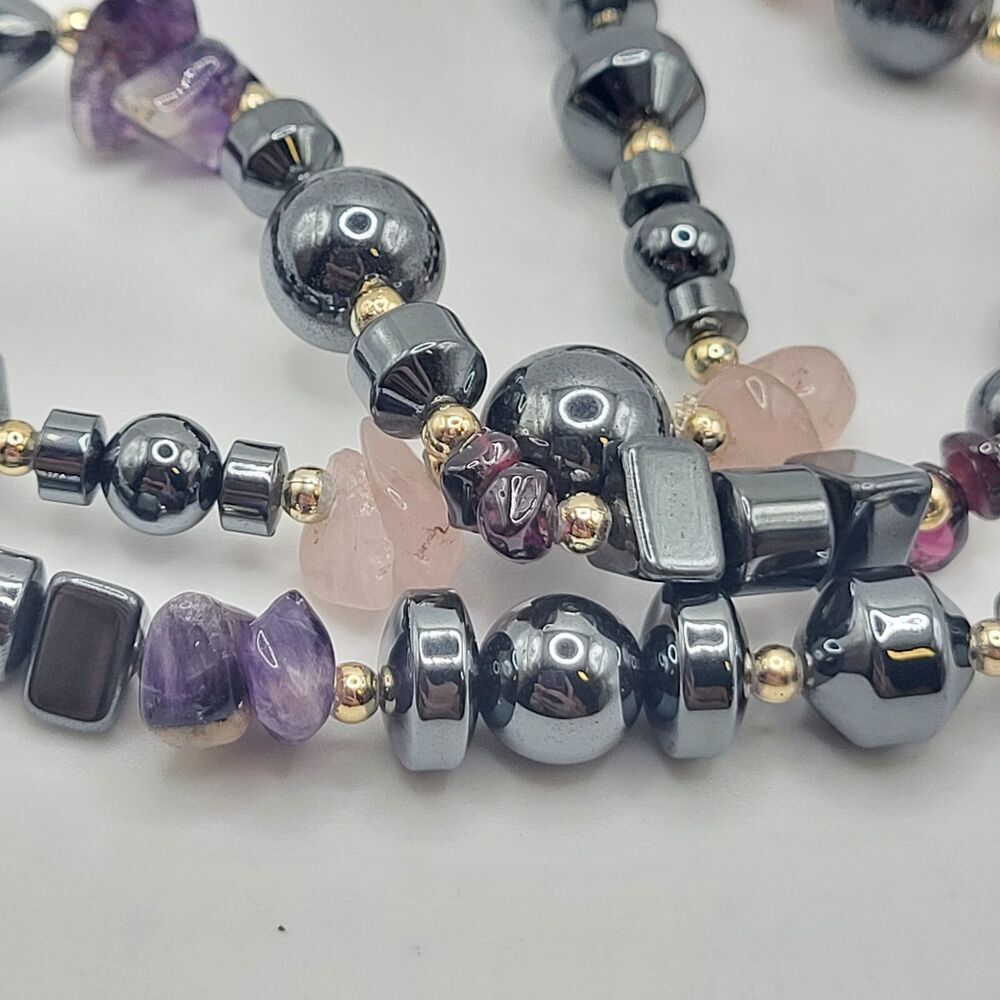 ChunkyโBohemian Hematite Rose Quartz Amethyst Garnet Necklace 32in